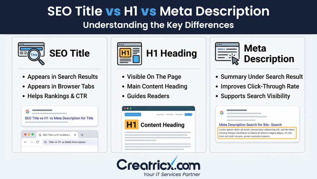 SEO Title vs Title Tag vs H1 — What Is the Difference?