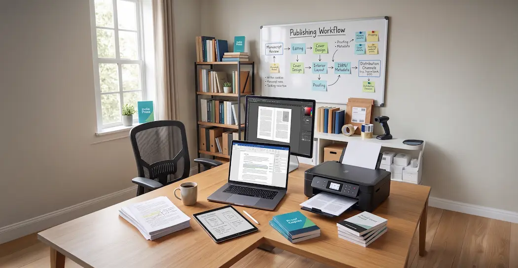 Publishing specialist preparing KDP metadata categories and book files for upload