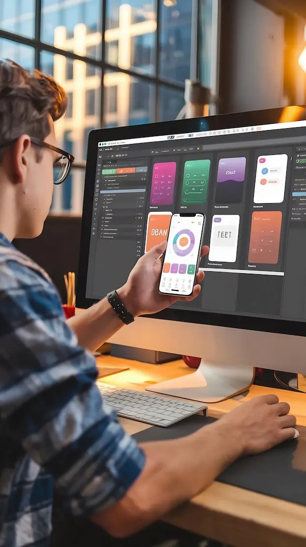 Mobile app developers collaborating on a digital product