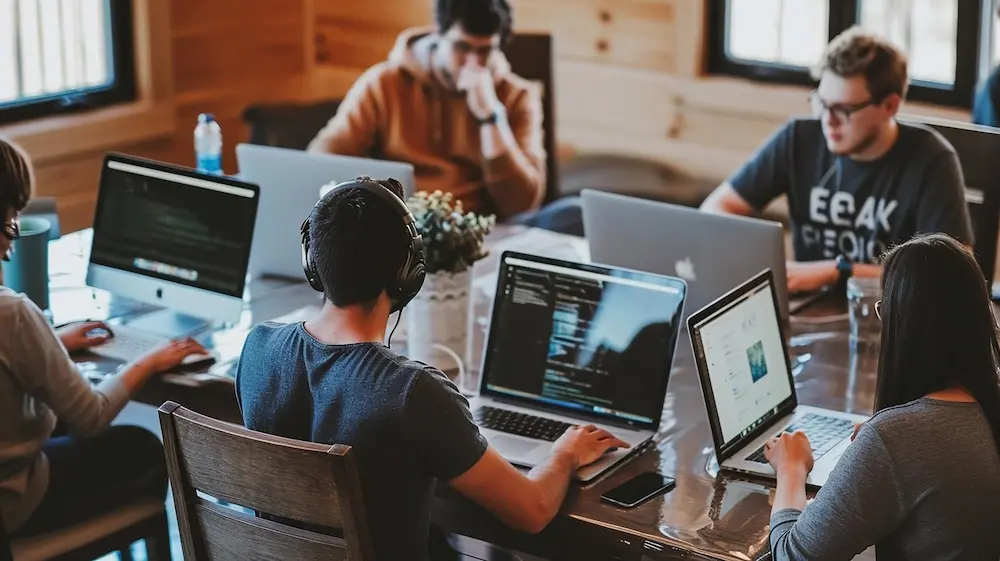 Offshore technology team collaborating in a managed office environment
