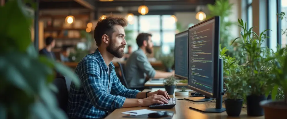 A dedicated software development team working together