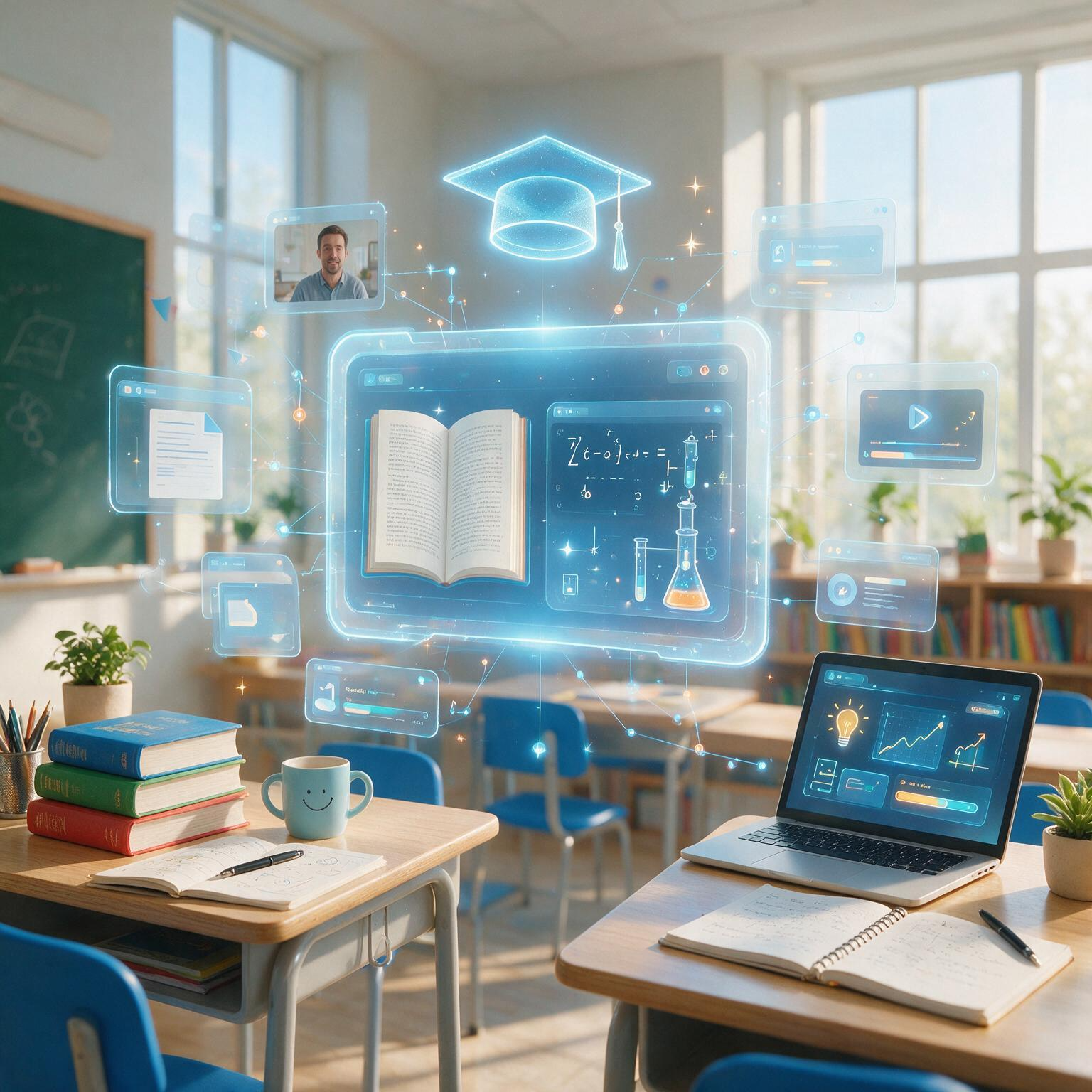 EdTech e-learning platform showing digital lessons, educational content, virtual instruction, assessments and learning analytics