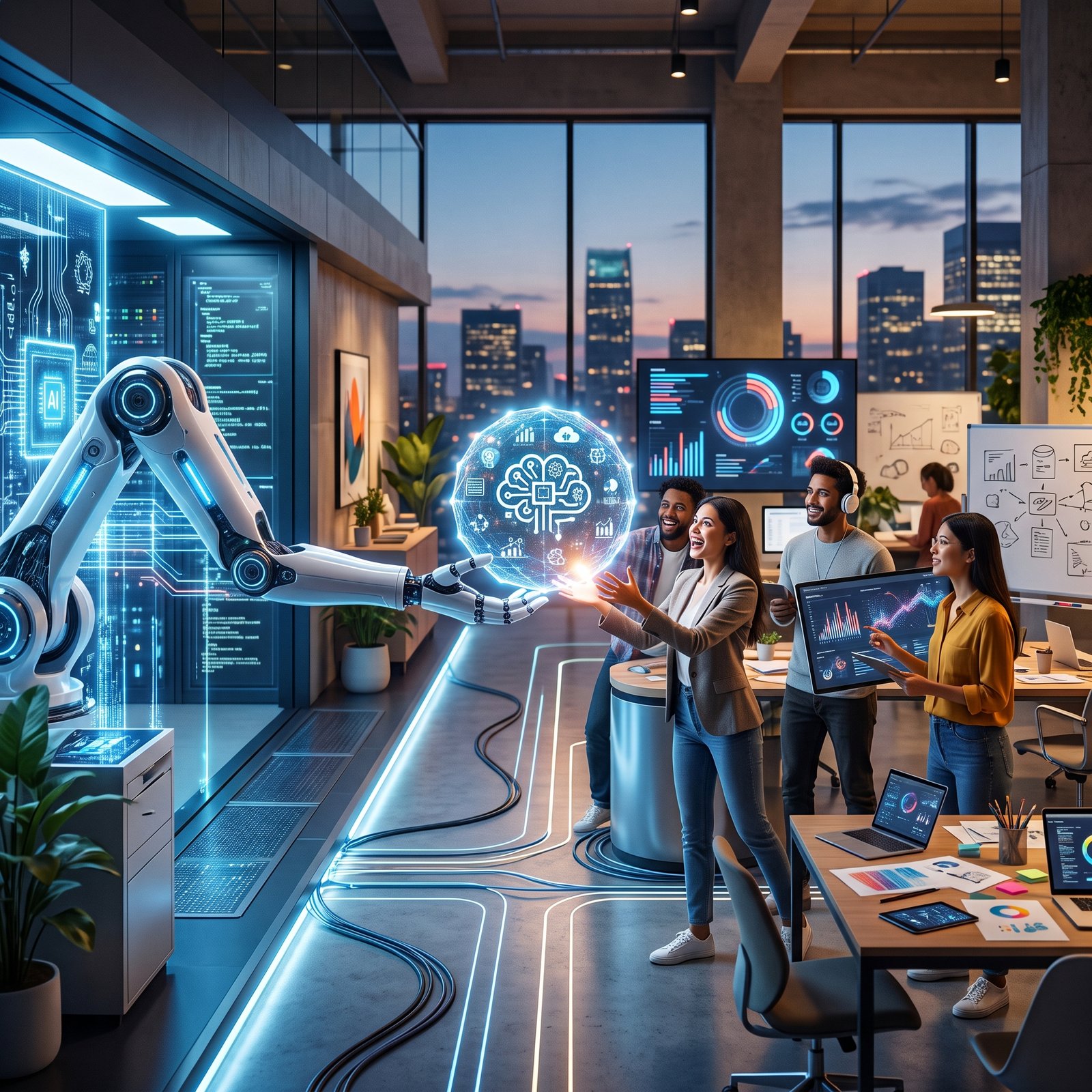 Marketing and creative agency team using AI, automation, analytics and digital technology to support campaign and creative workflows