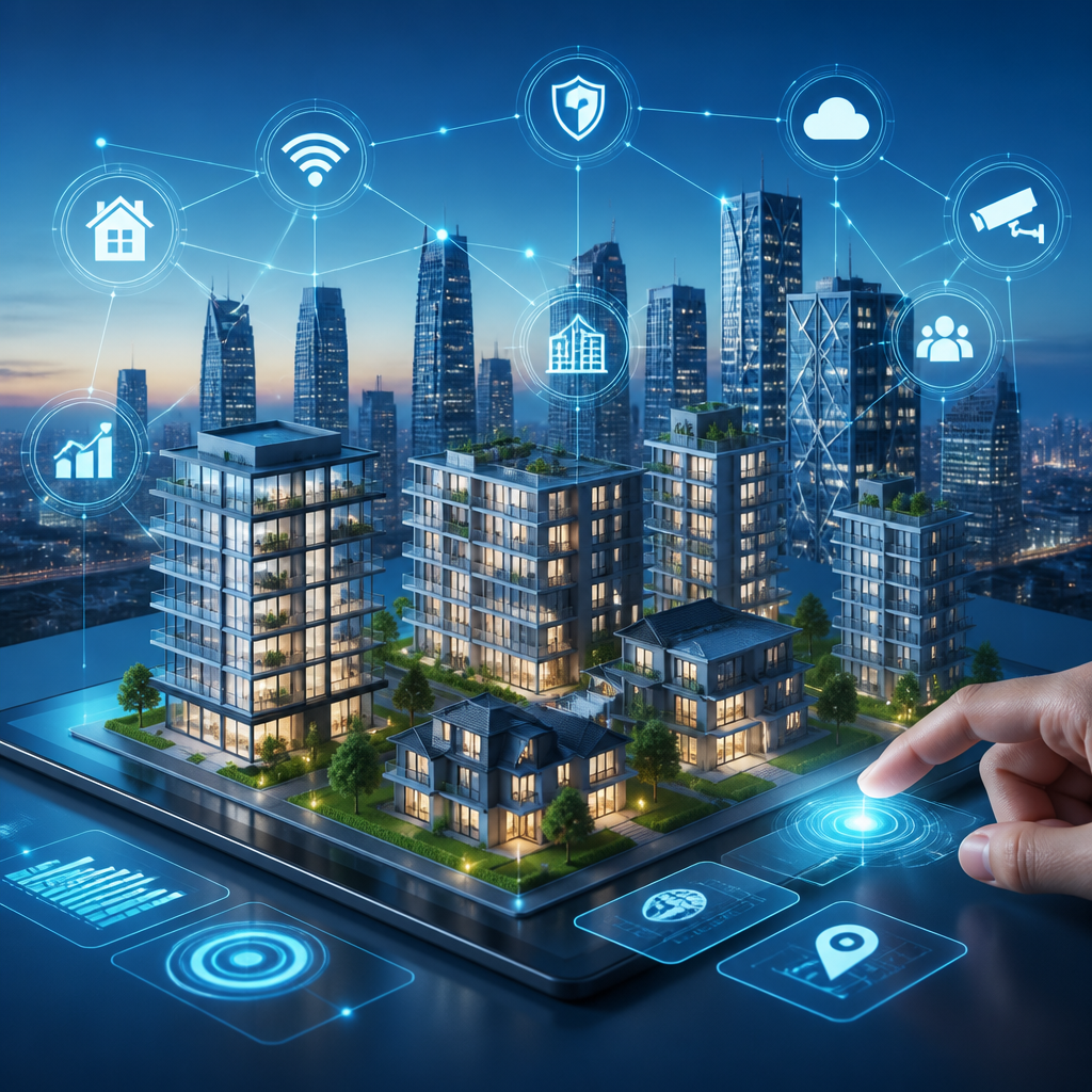 Real Estate and PropTech technology solutions connecting smart properties with cloud services, security, connectivity and property analytics