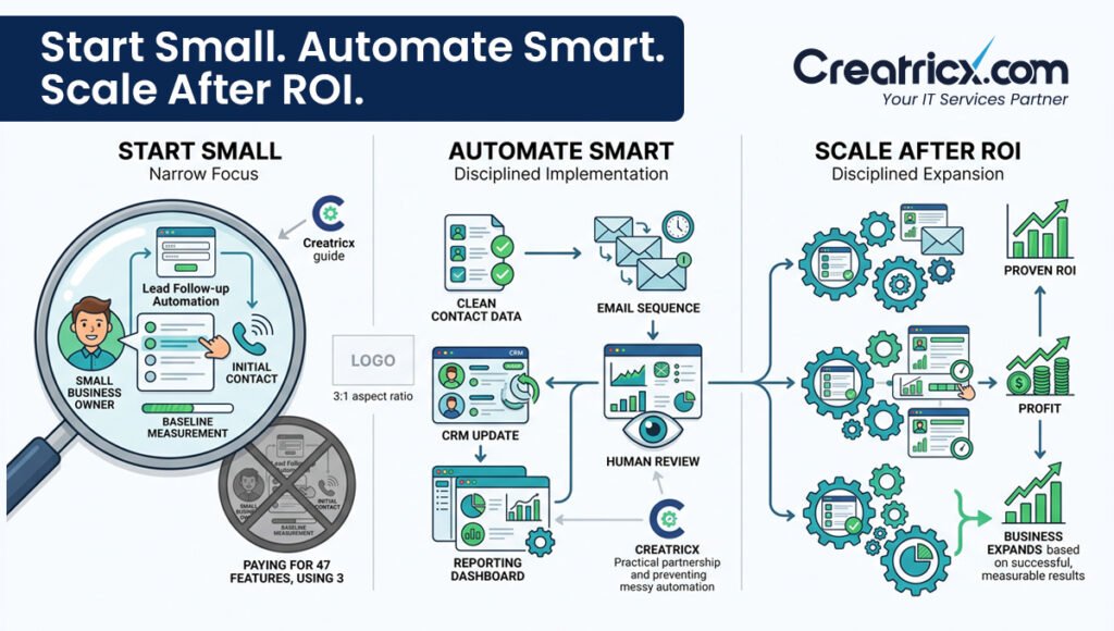 Small business AI automation process from one workflow to proven ROI